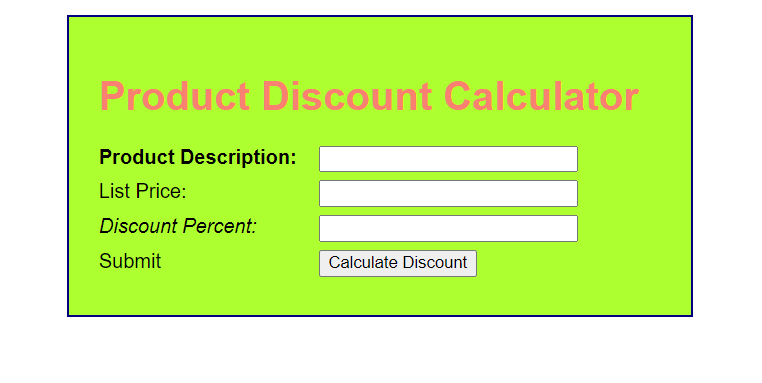 Product discount calculator screenshot